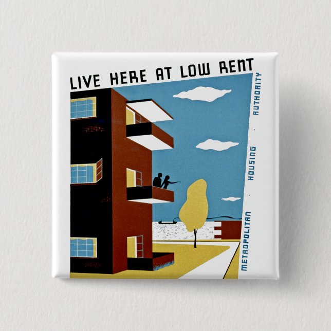 Badge Carré 5 Cm Live ici à Low Rent (Devant)