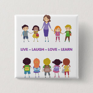 Badge Carré 5 Cm Live ~ Laugh ~ Amour ~ Apprendre Enseignant de l'é