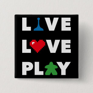 Badge Carré 5 Cm Live, Love, Play Black Pin