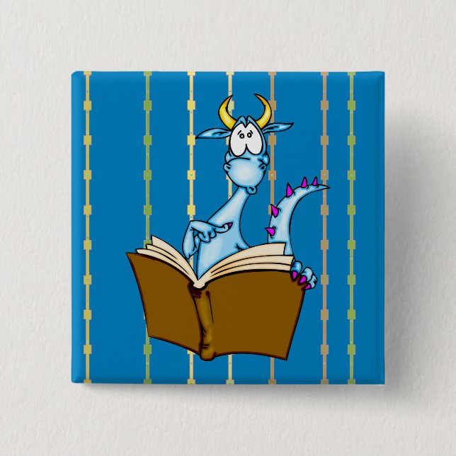 Badge Carré 5 Cm Livre de lecture de dragon (Devant)