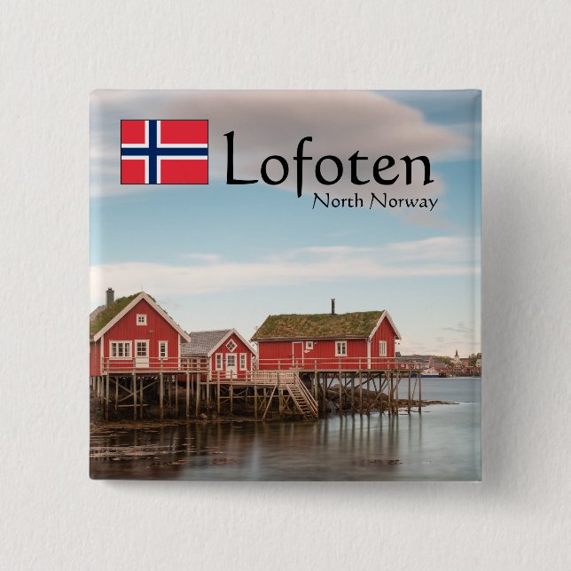 Badge Carré 5 Cm Lofoten Norvège Souvenir (Devant)