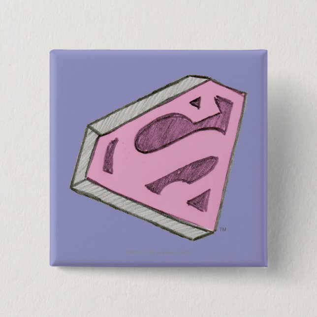 Badge Carré 5 Cm Logo Pink Croquetée Supergirl (Devant)