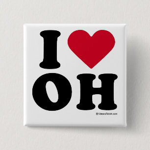 BADGE CARRÉ 5 CM L'OHIO - "J'AIME L'OH" "QUE J'AIME L'OHIO"