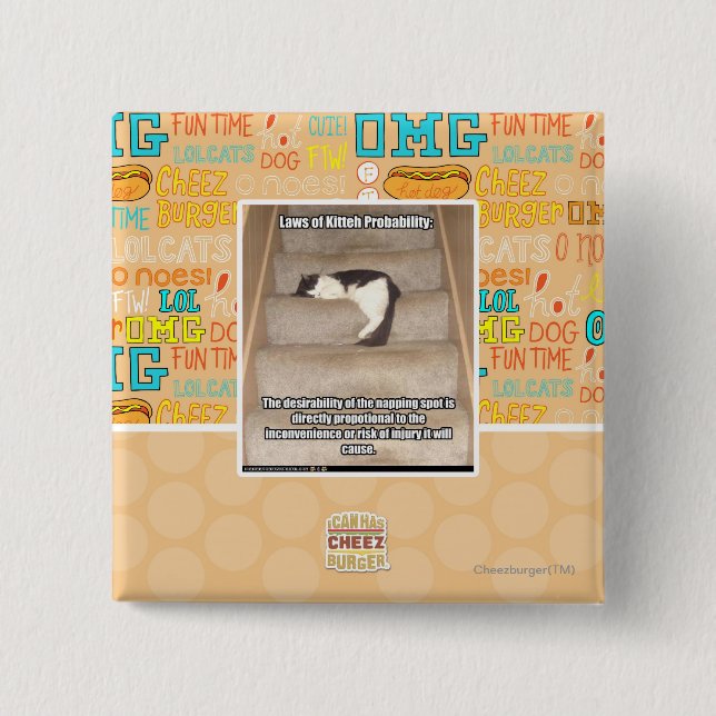 Badge Carré 5 Cm Lois de la probabilité de Kitteh (Devant)