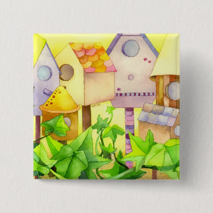 Badge Carré 5 Cm L'oiseau loge le bouton