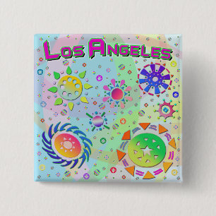 Badge Carré 5 Cm Los Angeles Sept Soleils & Bouton Énergétique