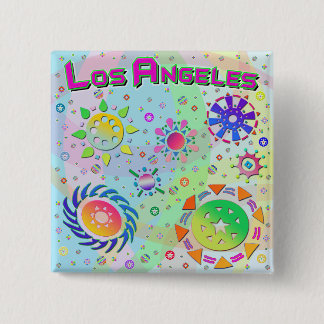 Badge Carré 5 Cm Los Angeles Sept Soleils & Bouton Énergétique