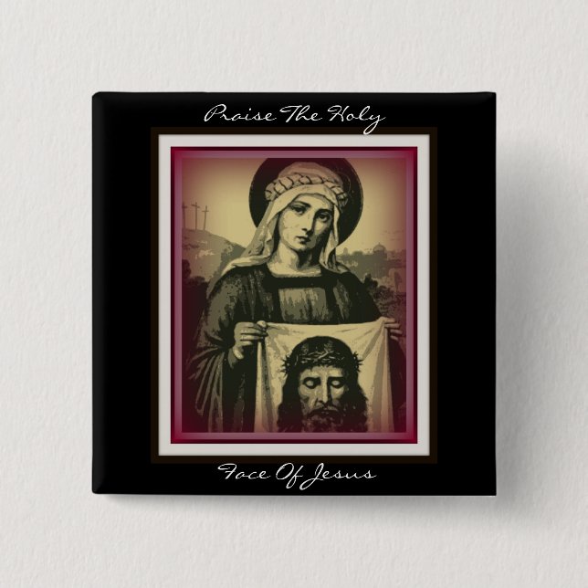 Badge Carré 5 Cm louez le visage saint de jésus (Devant)