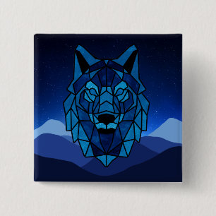 Badge Carré 5 Cm Loup bleu géométrique