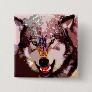 Badge Carré 5 Cm Loup en neige