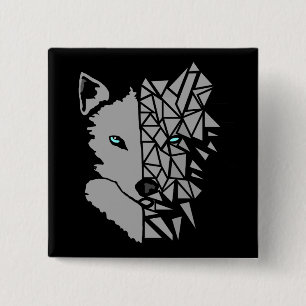 Badge Carré 5 Cm Loup gris géométrique