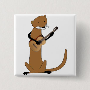 Badge Carré 5 Cm Loutre jouant la guitare