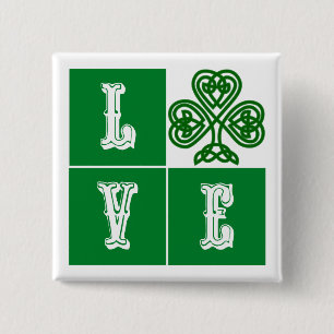 Badge Carré 5 Cm Love Celtic Coeurs Shamrocks
