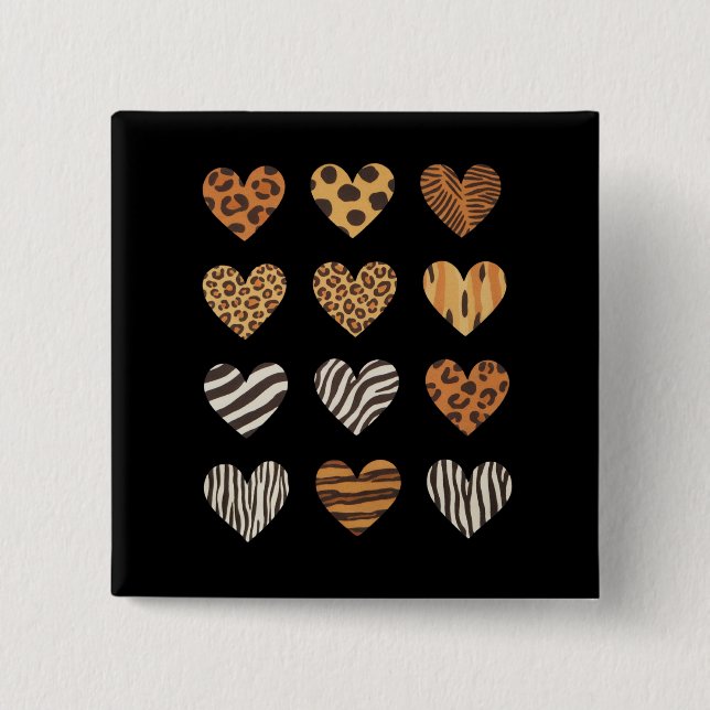 Badge Carré 5 Cm Love Heart Leopard Cute Valentine's Day (Devant)