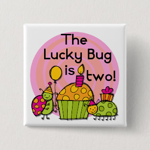 Badge Carré 5 Cm Lucky Bug Cupcake 2e Anniversaire T-shirts et cade