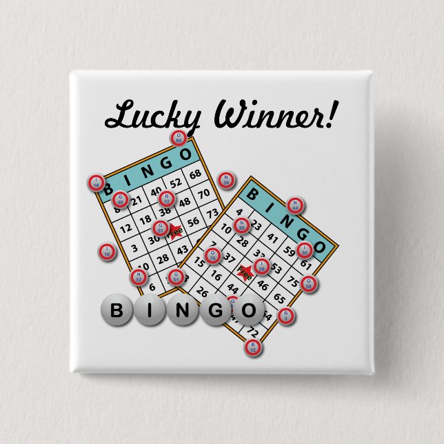 Badge Carré 5 Cm Lucky Winner Bingo Thème (Devant)