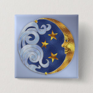 Badge Carré 5 Cm Lune céleste et étoiles