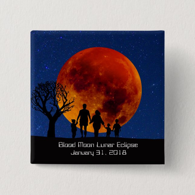 Badge Carré 5 Cm Lune de sang Éclipse lunaire 2018 (Devant)