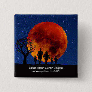 Badge Carré 5 Cm Lune de sang Éclipse lunaire 2019