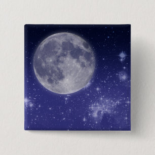 Badge Carré 5 Cm Lune et étoiles brillantes