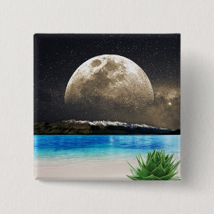 Badge Carré 5 Cm Lune Et Plage