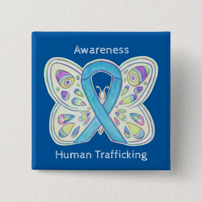 Badge Carré 5 Cm Lutte contre la traite des êtres humains Papillon  (Devant)