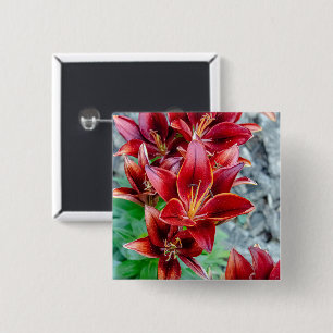 Badge Carré 5 Cm Lys botanique vibrant rouge Stargazer