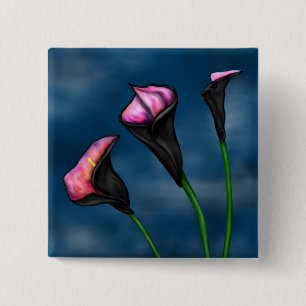 Badge Carré 5 Cm Lys noirs Calla Hot Rose