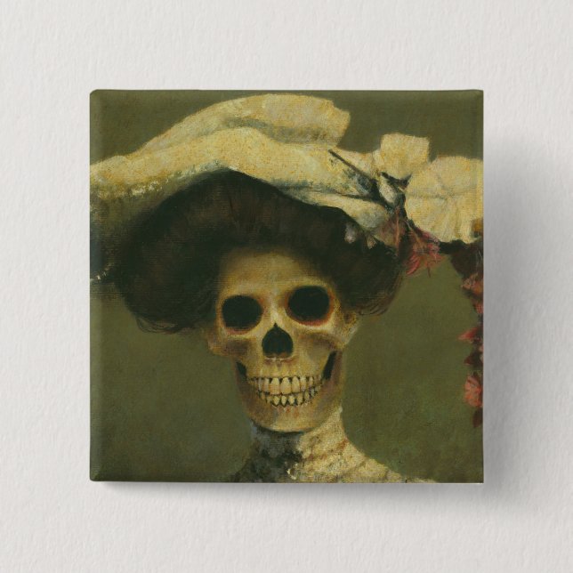 Badge Carré 5 Cm Madame squelettique gothique Button (Devant)