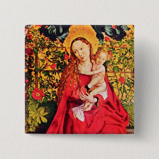 BADGE CARRÉ 5 CM MADONNA DU ROSE BOWER (Devant)