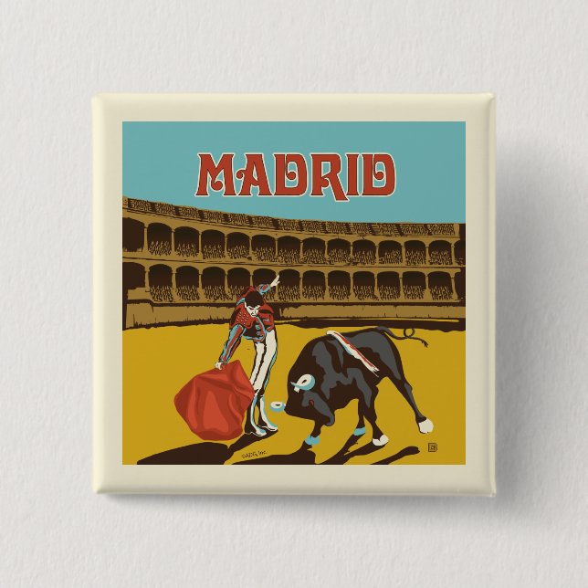 Badge Carré 5 Cm Madrid, Espagne (Devant)