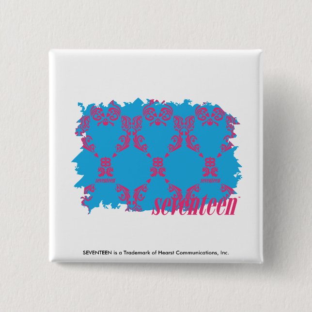 Badge Carré 5 Cm Magenta-Aqua 4 de damassé (Devant)