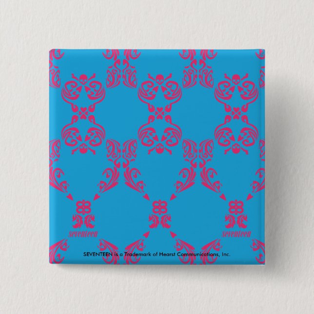 Badge Carré 5 Cm Magenta-Aqua de damassé (Devant)