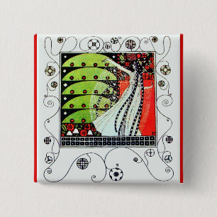 Badge Carré 5 Cm MAGIC OF THE SPRING bright red black white green