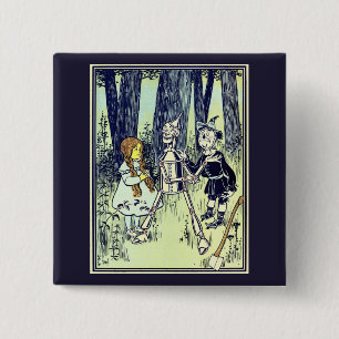 Badge Carré 5 Cm Magicien d'Oz vintage, Dorothy rencontre l'Homme d
