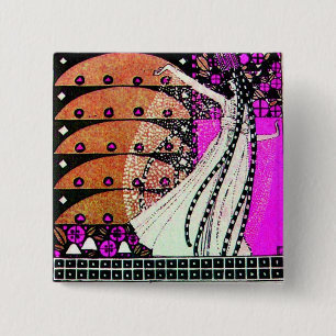 Badge Carré 5 Cm MAGIE DU PRINTEMPS violet vif noir brun