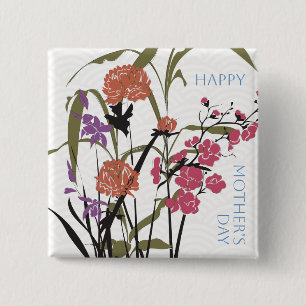 Badge Carré 5 Cm Mah Jongg Flowers Bouton de la mère