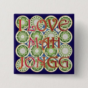 Badge Carré 5 Cm Mah Jongg Valentine I Love MJ