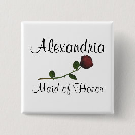 Badge Carré 5 Cm "Maid of Honor" - Rose rouge à longue tige [a2]