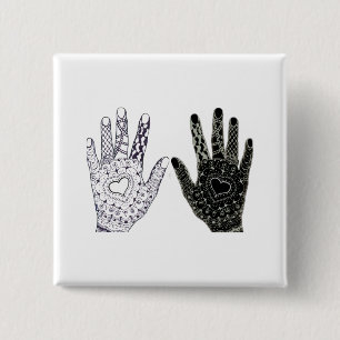 Badge Carré 5 Cm Main Tirée Coeur Doodled Mains