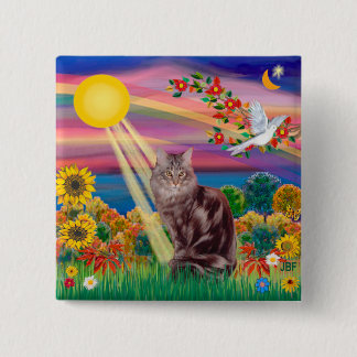 Badge Carré 5 Cm Maine Coon Chat 10 - Soleil d'automne