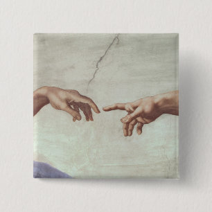 Badge Carré 5 Cm Mains de Dieu et d'Adam
