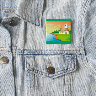 Badge Carré 5 Cm Maison de campagne au bord du lac