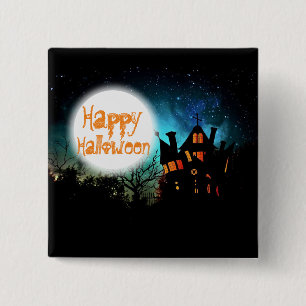 Badge Carré 5 Cm Maison hantée d'Halloween éffrayant