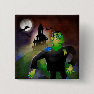 Badge Carré 5 Cm Maison hantée et monstre