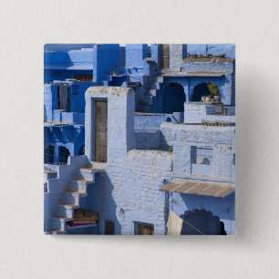 Badge Carré 5 Cm Maison peinte en bleu traditionnel, Jodphur