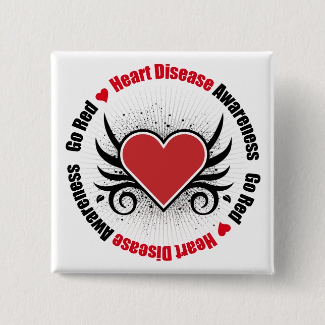 Badge Carré 5 Cm Maladie cardiaque GO RED (Devant)