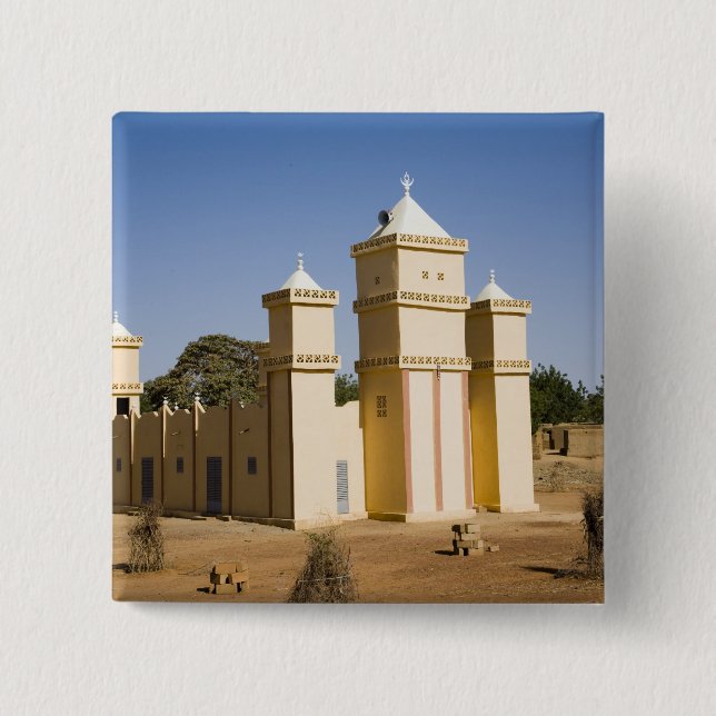 Badge Carré 5 Cm Mali, Bamako. Mosquée, rue Bamako-Djenne (Devant)