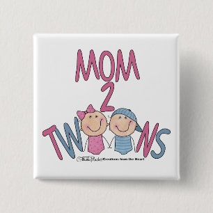 Badge Carré 5 Cm Maman 2 jumeaux garçon et fille