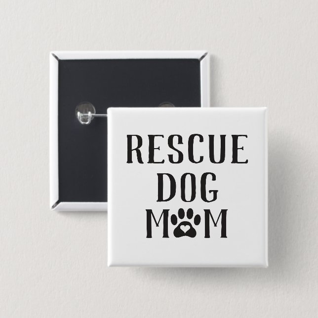 Badge Carré 5 Cm Maman Chien de Secours Cœur Empreinte de Patte (Devant & derrière)